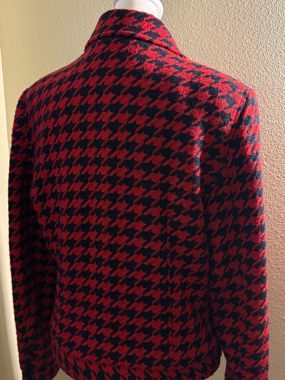 Vintage Tommy Hilfiger Women  Red Black Houndstooth Wool Moto Jacket Sz 12